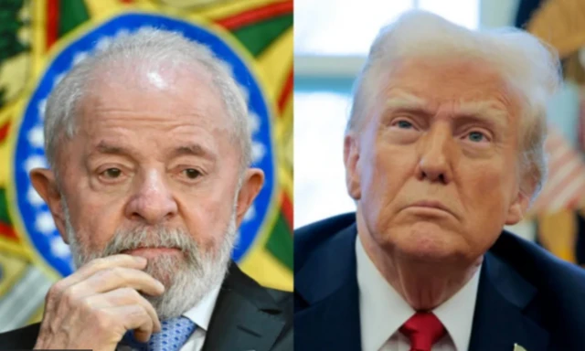 Montagem com Lula à esquerda e Trump à direita